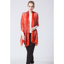 Dame Red Gemotric Pattern 100s 100% Wolle Shawls